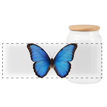 Blue Morpho Butterfly Realistic Style - Panoramic Cookie Jar with Wooden Lid - white - Front