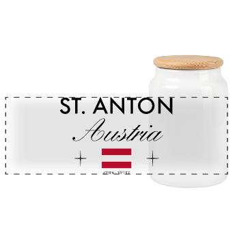 St. Anton am Arlberg Koordinaten Reise Souvenir - Panorama Keksdose mit Holzdeckel - Weiß - Vorne