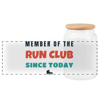 Run Club Member Since Today Lauf Spruch - Panorama Keksdose mit Holzdeckel - Weiß - Vorne