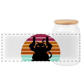 Cat Gun - Panorama Keksdose mit Holzdeckel - Weiß - Vorne