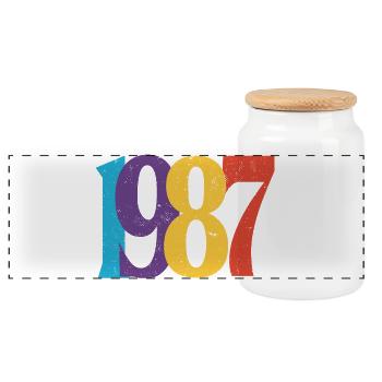 Geboren 1987 Geburtstagsgeschenk Geburtstag 87 - Panorama Keksdose mit Holzdeckel - Weiß - Vorne