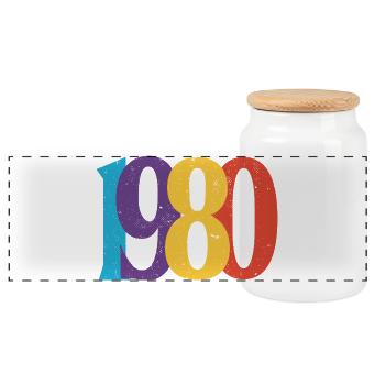 Geboren 1980 80er Geburtstagsgeschenk - Panorama Keksdose mit Holzdeckel - Weiß - Vorne
