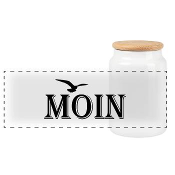 Moin Motiv mit Möwe - Nordsee - Panorama Keksdose mit Holzdeckel - Weiß - Vorne