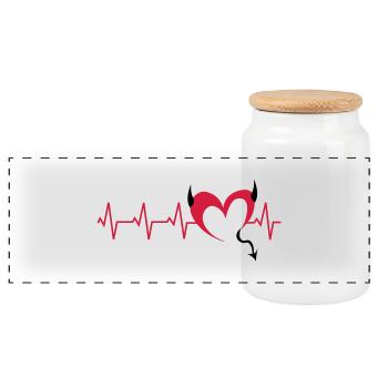 herz-teufel-ekg - Panorama Keksdose mit Holzdeckel - Weiß - Vorne