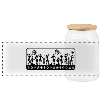 human religions - Panoramic Cookie Jar with Wooden Lid - white - Front