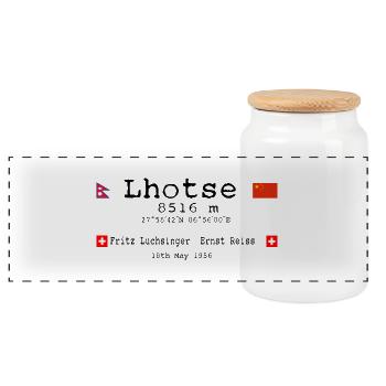 Lhotse Berg - Panorama Keksdose mit Holzdeckel - Weiß - Vorne