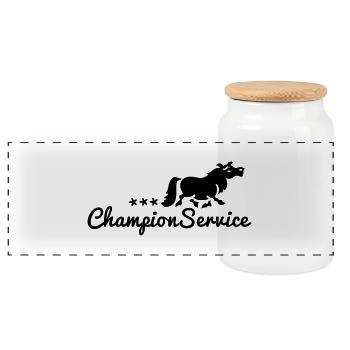 Champion Service - Turniertrottel - Panorama Keksdose mit Holzdeckel - Weiß - Vorne