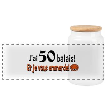 50 balais - Boîte à biscuits avec couvercle en bois - blanc - Devant