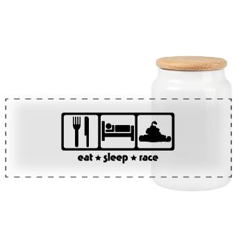 Karting - Eat Sleep Race - Panoramic Cookie Jar with Wooden Lid - white - Front