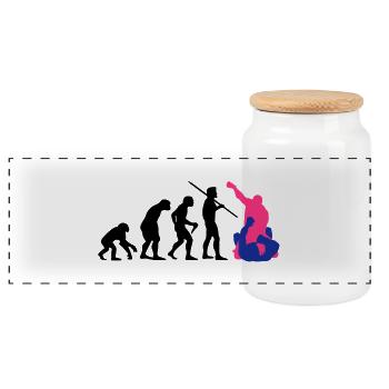 Evolution of Man - MMA - Panoramic Cookie Jar with Wooden Lid - white - Front