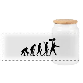 Evolution of Strongman - Panoramic Cookie Jar with Wooden Lid - white - Front