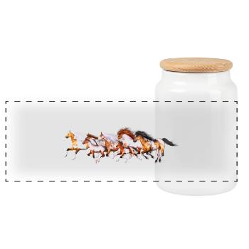 Wild Horses Herd - Panorama Keksdose mit Holzdeckel - Weiß - Vorne