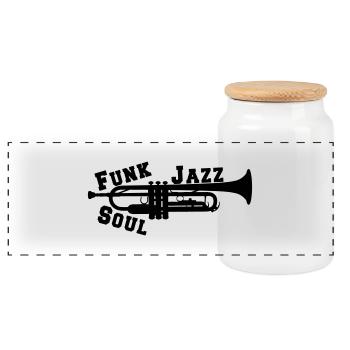 Trumpet Jazz Funk Soul - Panoramic Cookie Jar with Wooden Lid - white - Front