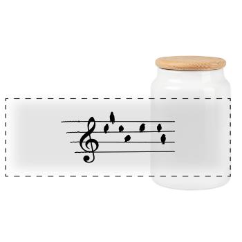 Music - Treble Clef - birds as notes - Panoramic Cookie Jar with Wooden Lid - white - Front