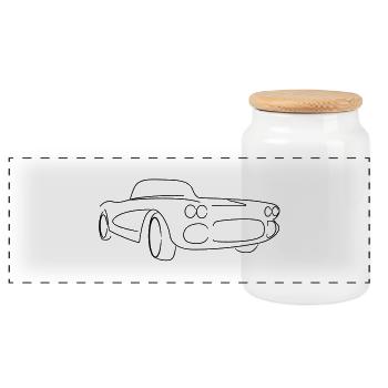 Oldtimer Cabrio Roadster Tribal - Panorama Keksdose mit Holzdeckel - Weiß - Vorne