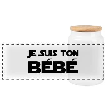 Je suis ton Bébé / Naissance / Papa / Maman / bebe - Boîte à biscuits avec couvercle en bois - blanc - Devant