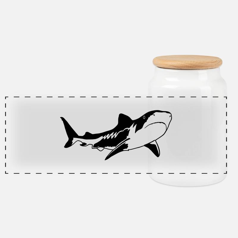 shark - Panorama Keksdose mit Holzdeckel - Weiß