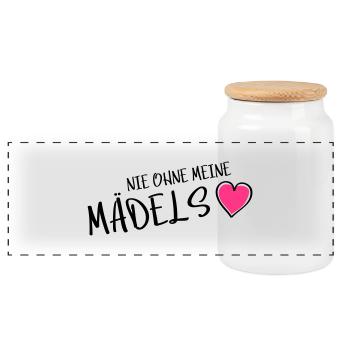 nie ohne meine maedels herz - Panorama Keksdose mit Holzdeckel - Weiß - Vorne