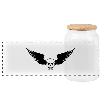 skull_fluegel_ - Panorama Keksdose mit Holzdeckel - Weiß - Vorne