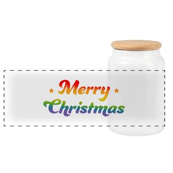 LGBTQI Rainbow Merry Christmas Starlet - Panoramic Cookie Jar with Wooden Lid - white - Front