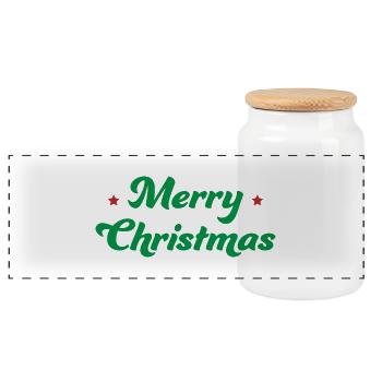 Joyeux Noël Astérisque Vert Rouge - Boîte à biscuits avec couvercle en bois - blanc - Devant
