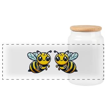 Bee Wasp 2 - Panoramic Cookie Jar with Wooden Lid - white - Front