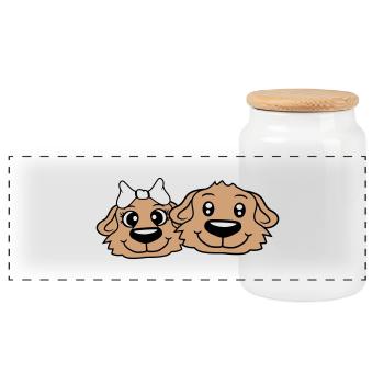 2 Hunde Team Zwei Freunde Liebe Pärchen Verliebt - Panorama Keksdose mit Holzdeckel - Weiß - Vorne