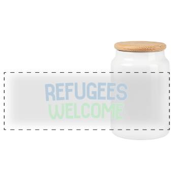 Refugees welcome retro - Panoramic Cookie Jar with Wooden Lid - white - Front