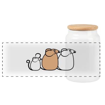 3 Mice Family Child Mom Dad Parents Row Cute - Panoramic Cookie Jar with Wooden Lid - white - Front