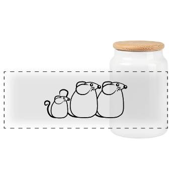 3 Mice Family Child Mom Dad Parents Row Cute - Panoramic Cookie Jar with Wooden Lid - white - Front