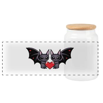 Couple de chauves-souris Saint-Valentin - Boîte à biscuits avec couvercle en bois - blanc - Devant