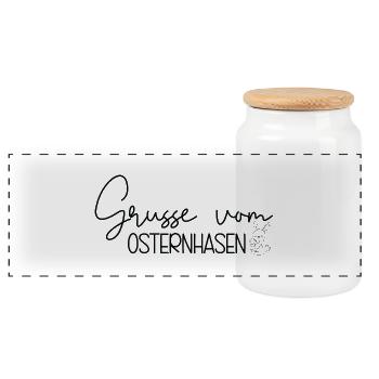 Gruß vom Osterhasen 🐰🥚 - Panorama Keksdose mit Holzdeckel - Weiß - Vorne