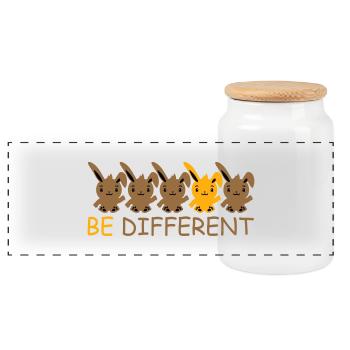 5 Bunny Friends Difference Be Different Different - Panoramic Cookie Jar with Wooden Lid - white - Front