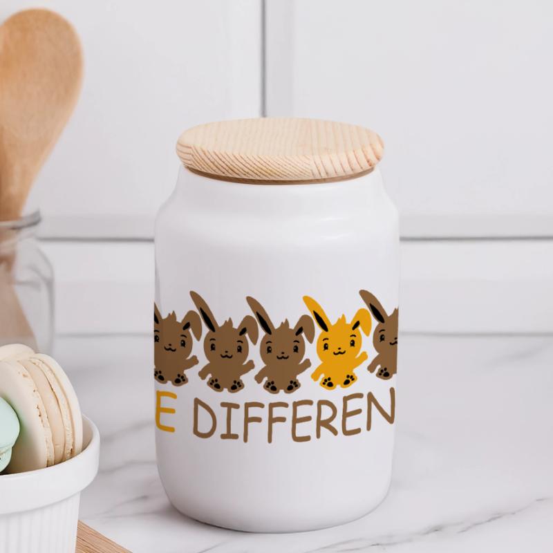 5 Bunny Friends Difference Be Different Different Panoramic Cookie Jar with Wooden Lid