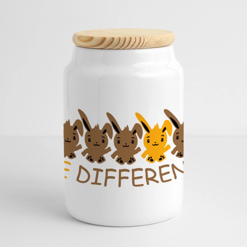 5 Bunny Friends Difference Be Different Different Panoramic Cookie Jar with Wooden Lid