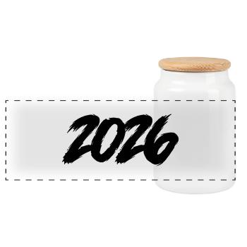 2026 - Panoramic Cookie Jar with Wooden Lid - white - Front