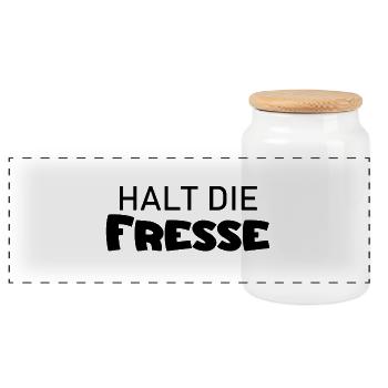 Halt die Fresse - Cooler Spruch - Schweigen - Panorama Keksdose mit Holzdeckel - Weiß - Vorne