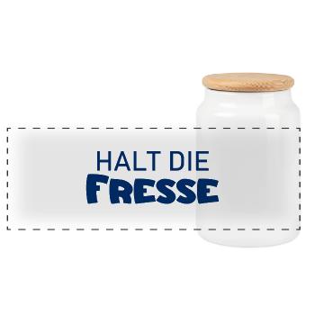 Halt die Fresse - Cooler Spruch - Schweigen - Panorama Keksdose mit Holzdeckel - Weiß - Vorne