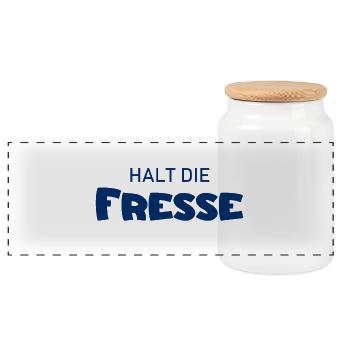 Halt die Fresse - Cooler Spruch - Schweigen - Panorama Keksdose mit Holzdeckel - Weiß - Vorne