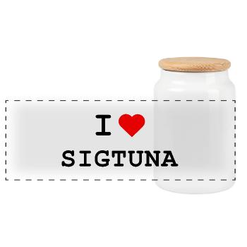 I love Sigtuna - Ich liebe Sigtuna - Panorama Keksdose mit Holzdeckel - Weiß - Vorne