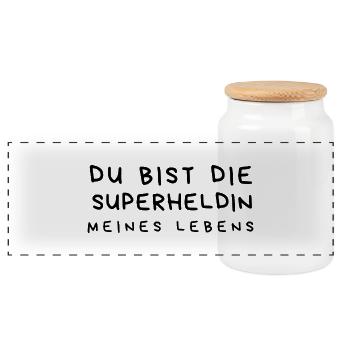Superheldin meines Lebens! - Panorama Keksdose mit Holzdeckel - Weiß - Vorne