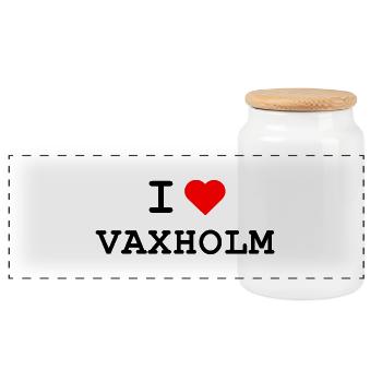 I love Vaxholm - Ich liebe Vaxholm - Panoramic Cookie Jar with Wooden Lid - white - Front