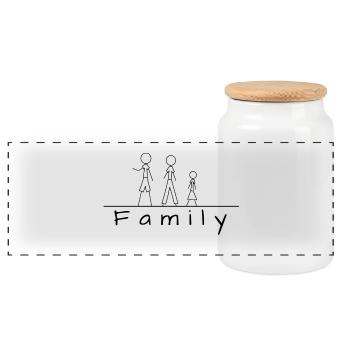 Stick figure family - Panoramic Cookie Jar with Wooden Lid - white - Front