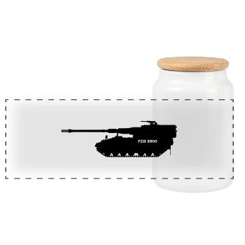 Panzerhaubitze 2000 - Panoramic Cookie Jar with Wooden Lid - white - Front