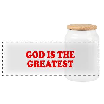 god is the greatest - Panoramic Cookie Jar with Wooden Lid - white - Front