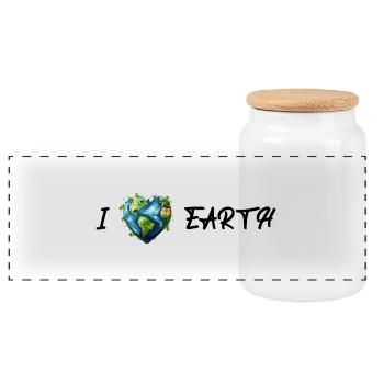 I love the earth - Panoramic Cookie Jar with Wooden Lid - white - Front