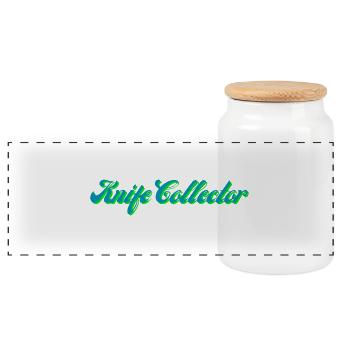 Knife Collector Gradient Script - Panoramic Cookie Jar with Wooden Lid - white - Front