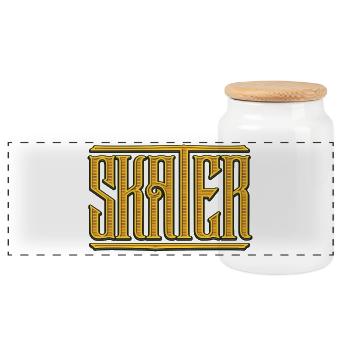 SK8R | Skate | Skateboard | Skater - Panoramic Cookie Jar with Wooden Lid - white - Front