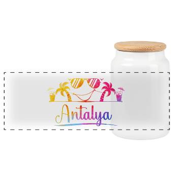 Antalya Beach Sun - Panoramic Cookie Jar with Wooden Lid - white - Front
