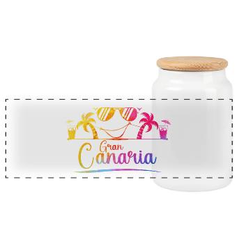 Gran Canaria Beach Rainbow - Panoramic Cookie Jar with Wooden Lid - white - Front